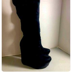 MICHAEL ANTONIO WOMEN'S BLACK PULL ON KNEE HIGH PLATFORM WEDGE BOOTS SIZE 7